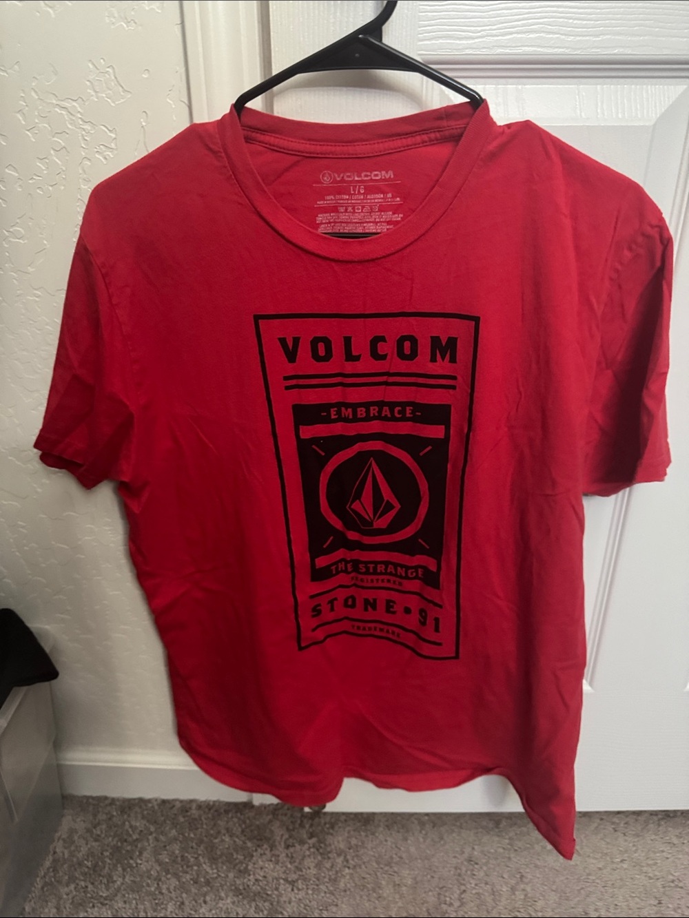Volcom Red Tee with Black Logo Print